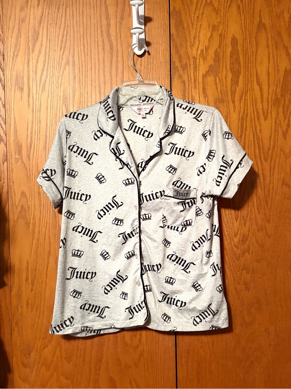 Juicy Couture Gray Short-Sleeve Logo Button Pajama Top